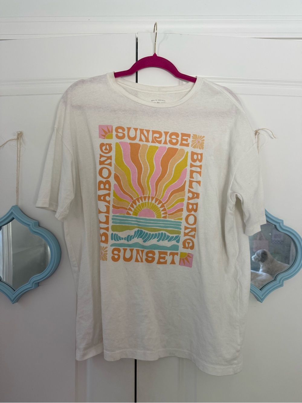Billabong White Tee with Pastel Sunrise Graphic